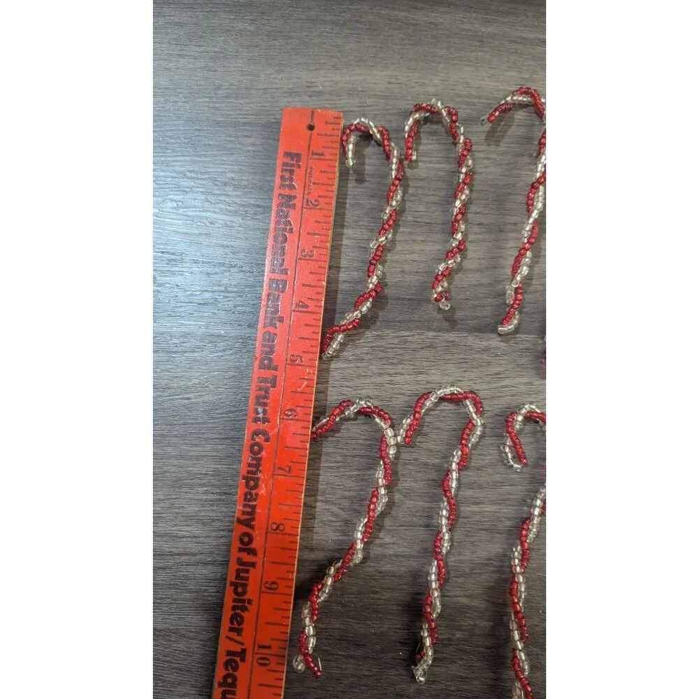 vintage Red & Clear Beaded Candy Cane Christmas Ornaments Set Of 20 Handcrafted‎